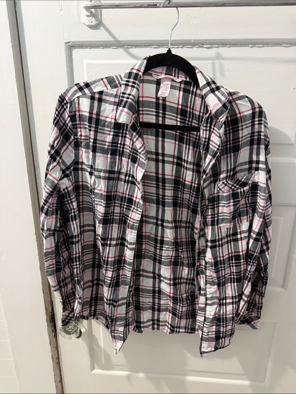 Victoria's Secret Black, White & Pink Plaid Button-Up